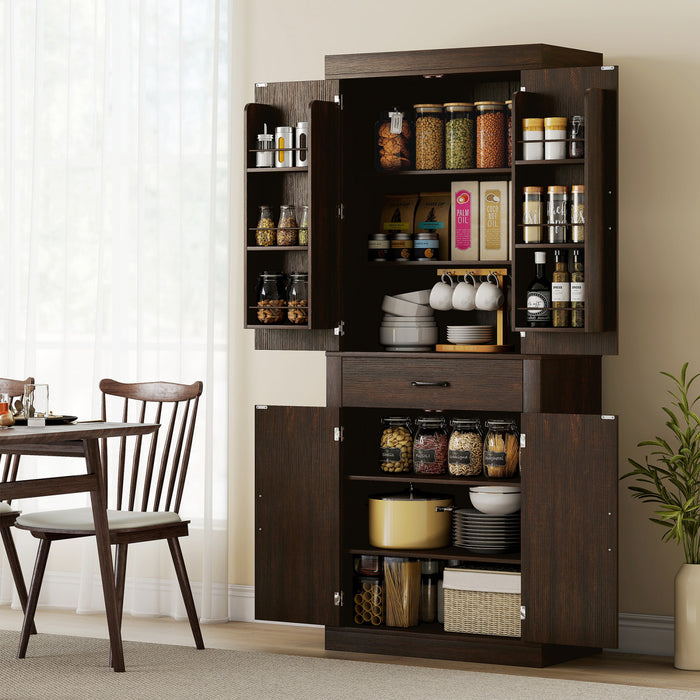 HOMCOM Armoire de cuisine de 72 po, armoire de rangement, marron