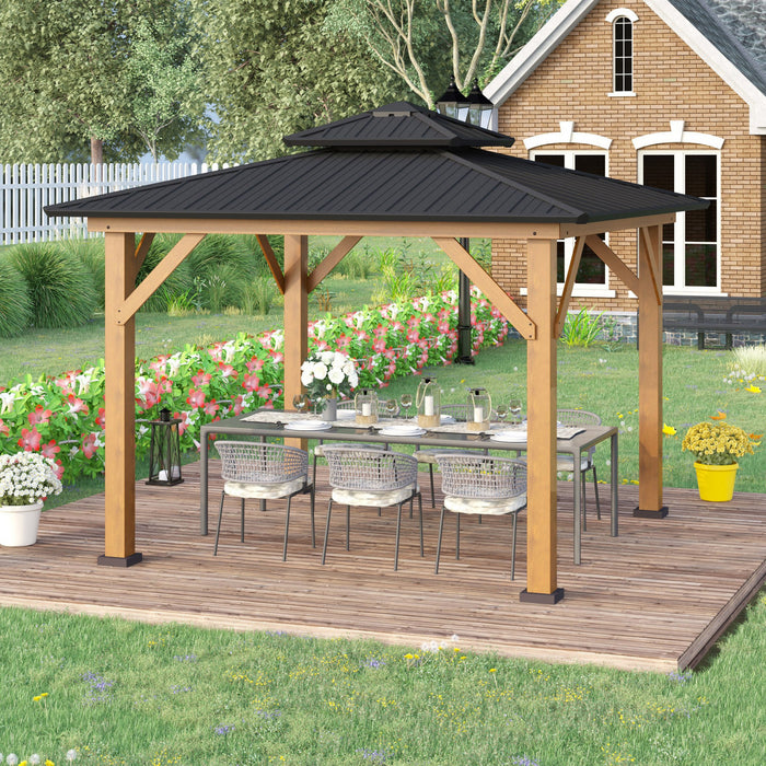 Outsunny 12' X 12' Tonnelle De Jardin A Toit Rigide Auvent Exterieur En Metal Galvanise Avec Double Toit Pour Pelouse, Au Bord De Piscine, Noir