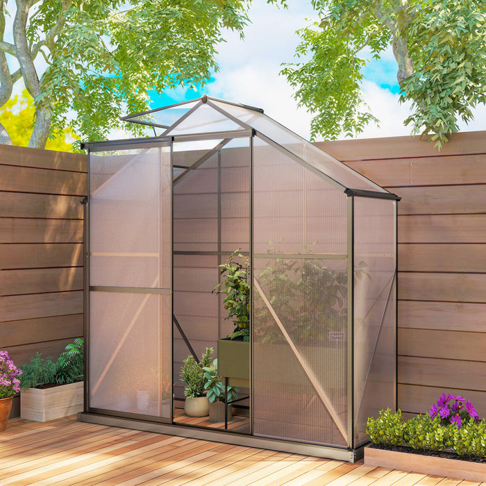 Outsunny Serre de plain-pied en aluminium et polycarbonate de 6x2,5pi, gris