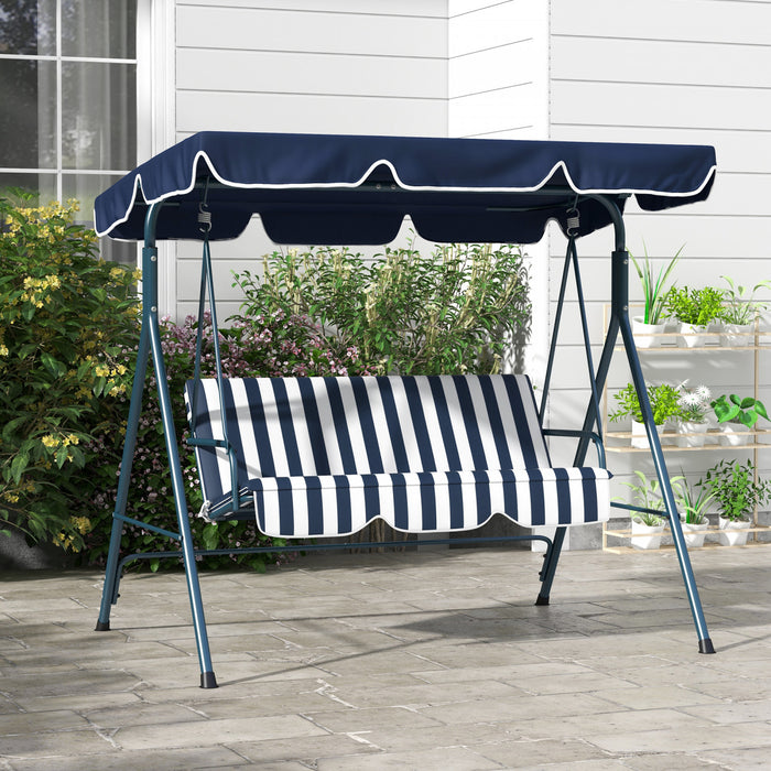 Outsunny Balancoire De Patio A 3 Places Avec Auvent Reglable, Bleu Et Blanc