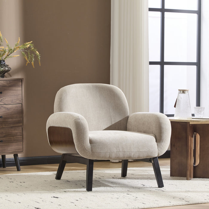 Audrey Fauteuil d’appoint ergonomique en bois massif avec revetement en tissu, fauve
