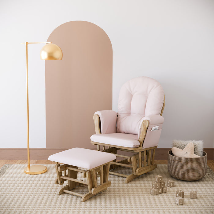 Storkcraft Hoop Fauteuil bercant et pouf - Natural avec pink