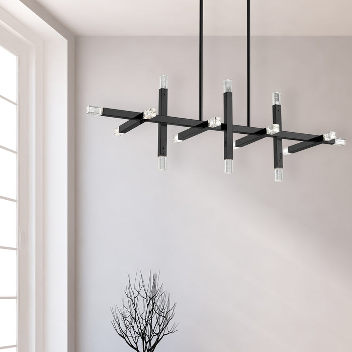 Lustre horizontal Francesca de Dainolite en acrylique qui diffuse la lumière, avec fini noir mat et ampoule de 48 W