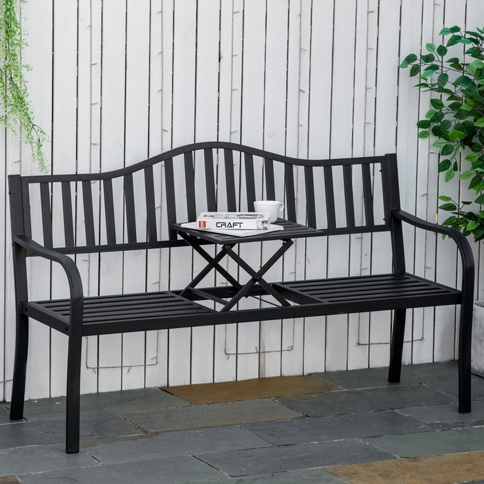 Outsunny Banc D'exterieur Avec Table Centrale, Causeuse De Patio, Noir