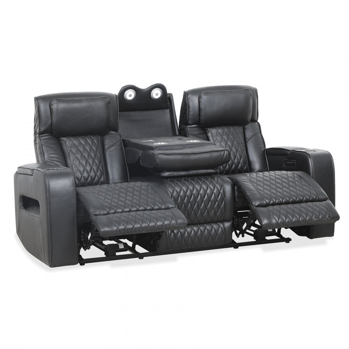 Sofa inclinable electrique Kingsley de 78 po en cuir assorti avec console de rangement et USB - Noir