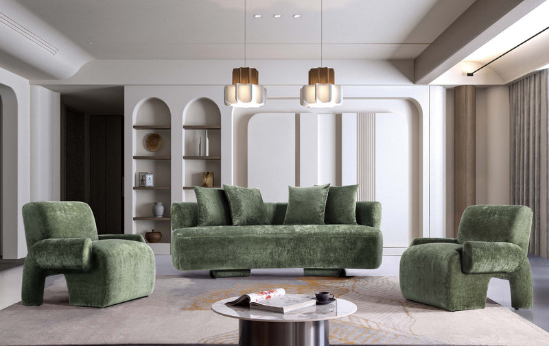 Ensemble canape 3 pieces Verandah style milieu du siecle en vert olive