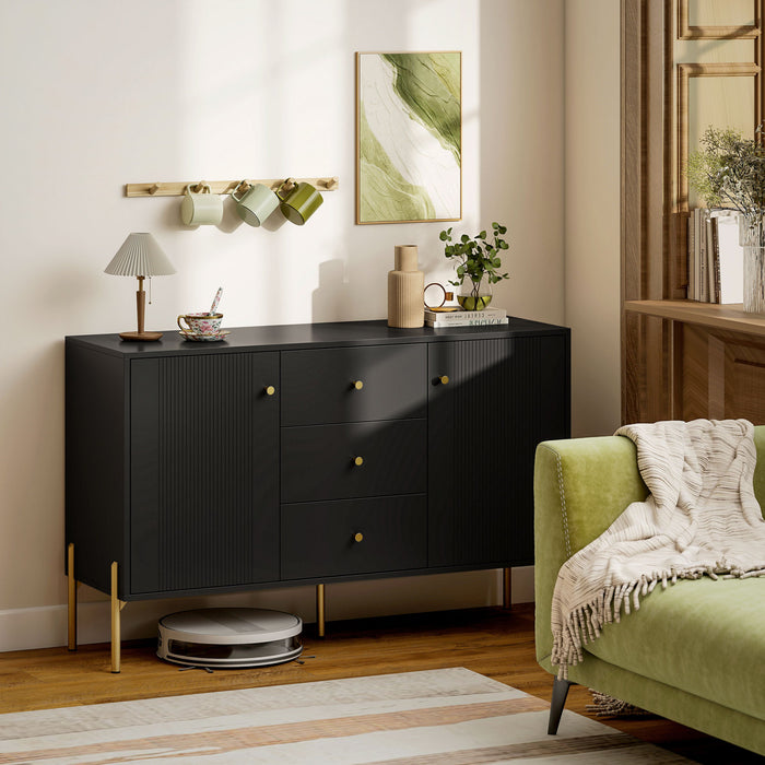 Buffet HOMCOM 120 cm avec 3 Tiroirs et 2 Portes, Buffet Moderne Noir