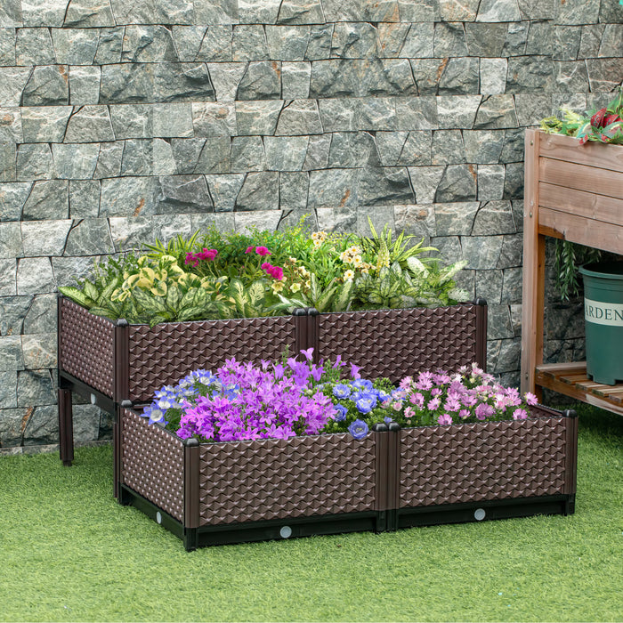 Outsunny Lot De 4 Pieces Jardiniere Sur Pieds Carre Potager 2 Etages Insert D'irrigation Inclus Plastique Brun