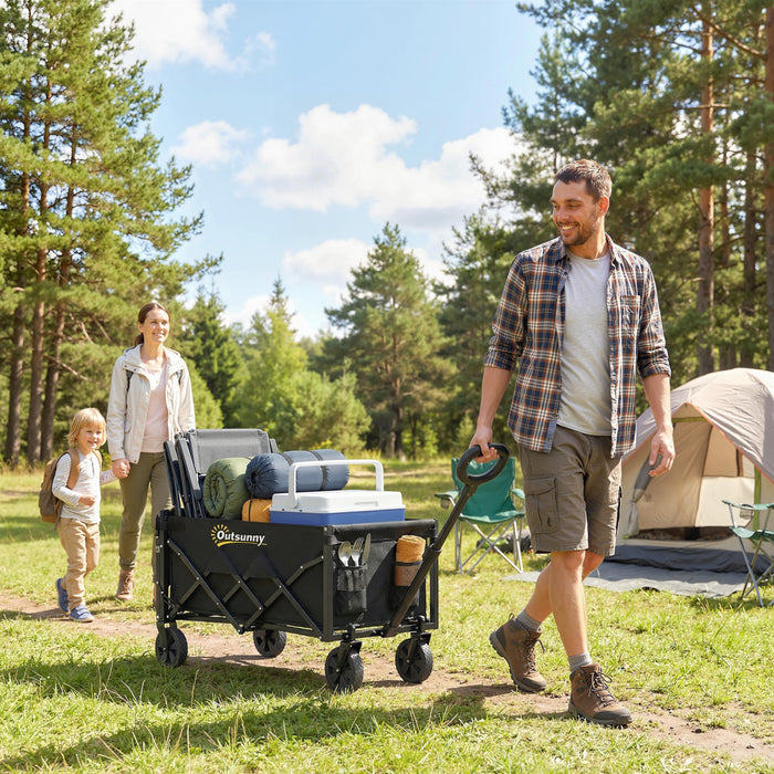 Outsunny Chariot Pliable de 60L avec Roues, Noir
