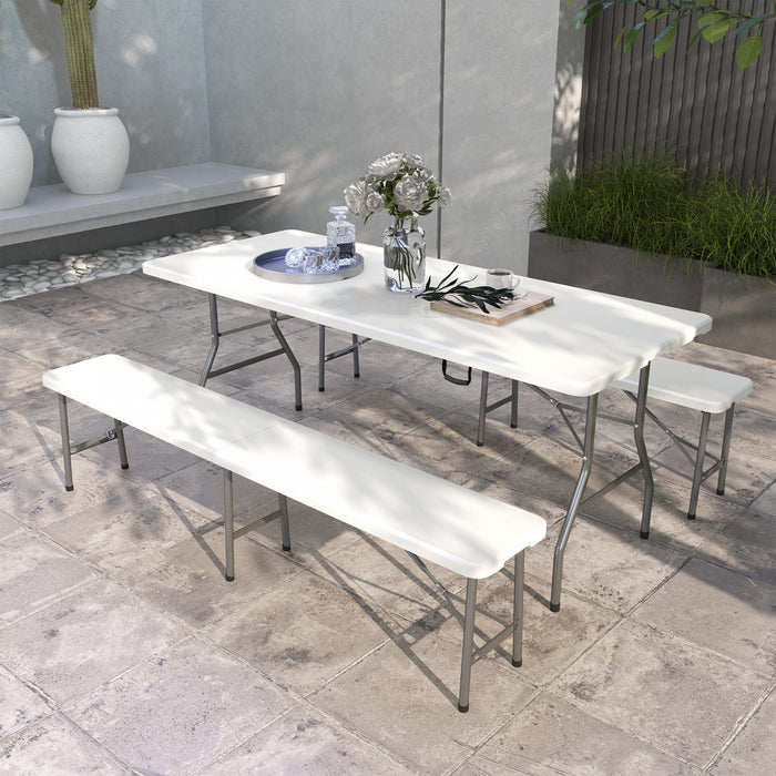 Outsunny Ensemble De Table De Pique-nique En Pehd Pour 6 Personnes, Blanc