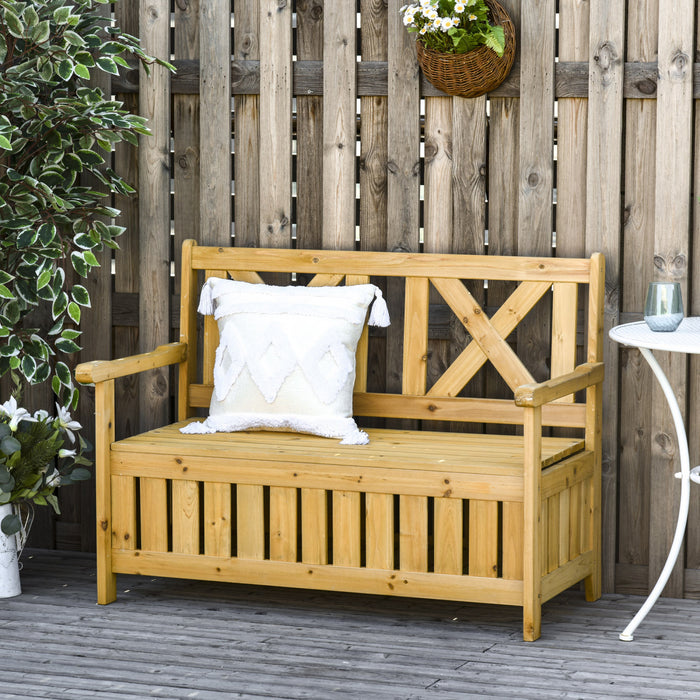 Outsunny Banc D'exterieur En Bois A 2 Places Avec Boite De Rangement