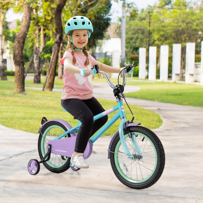 Costway 16\" Velo Pour Enfants Avec Guidon Reglable De Selle Roues D'entrainement Amovibles Frein A Main Bleu