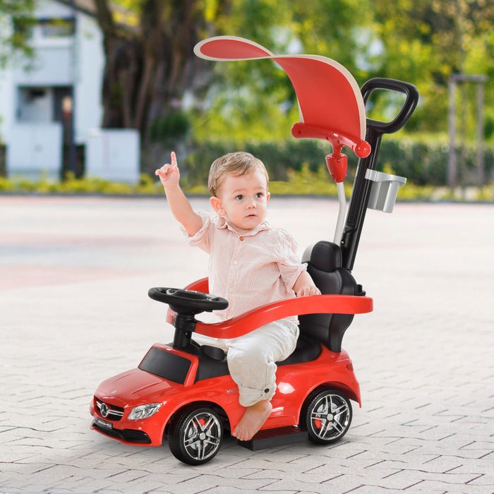 Aosom Voiture 3 En 1 Sous Licence Officielle Pour Tout-petits Poussette Coulissante Marche Bebe Avec Pare-soleil Klaxon Barre De Securite Porte-gobelet Rouge
