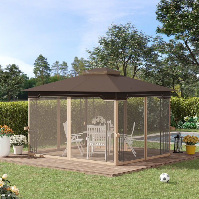 Outsunny Auvent Exterieur De Tonnelle De Patio 12' X 10', Filets