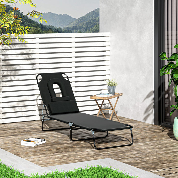 Chaise Longue Exterieure Ajustable Outsunny Avec Coussin De Soutien, Noire