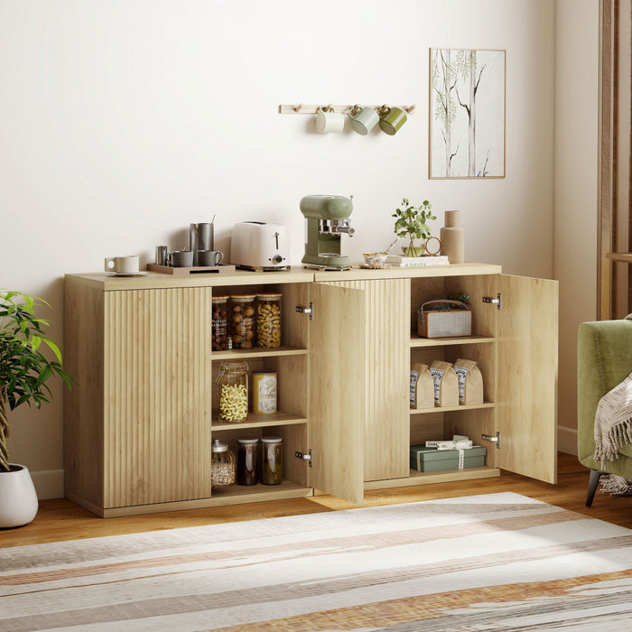 HOMCOM Buffet, Ensemble de 2, Meuble de Cuisine Rainure, Finition Chene