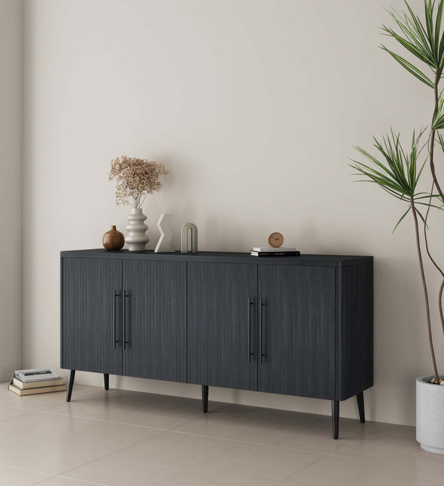 Buffet Jodie style mid-century moderne 65\" a rainures en gris charbon