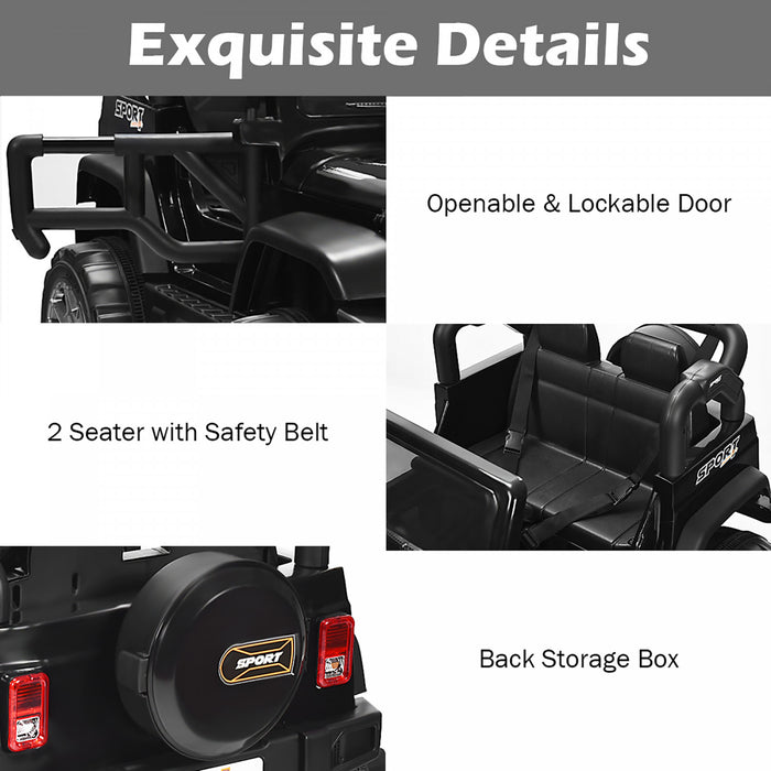 Voiture Pour Enfants 2 Places 12v, Pick-up Telecommande Avec Compartiment De Rangement, Coloris Noir