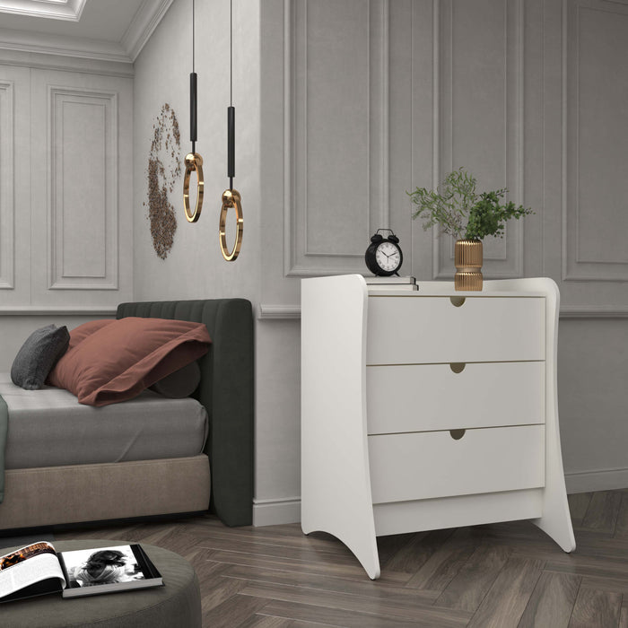 Table de nuit Coney style milieu du siecle 28\" en blanc (3 tiroirs)
