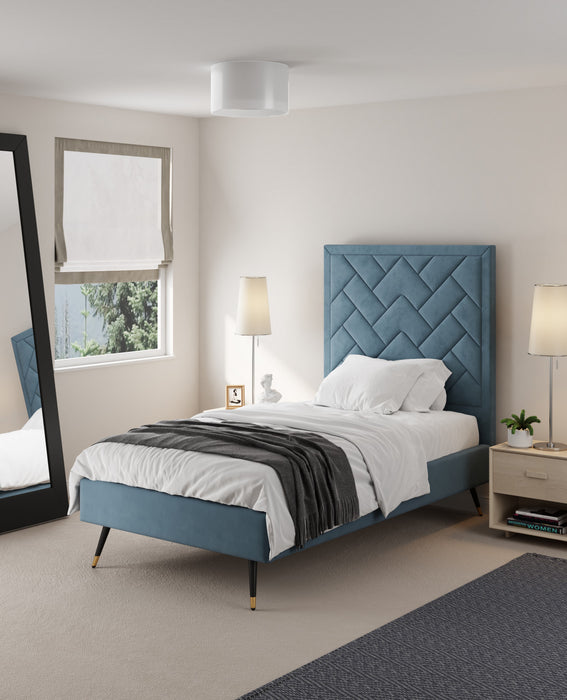 Lit simple moderne Crosby en velours bleu