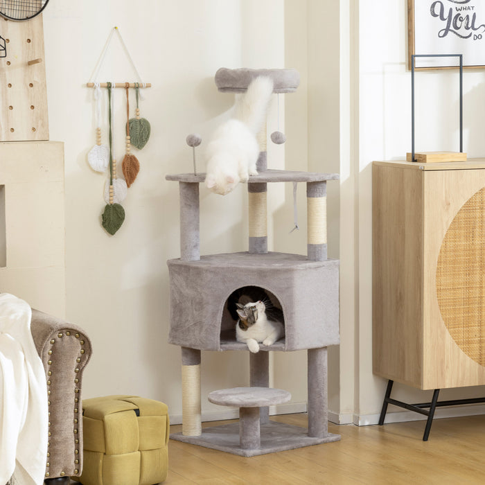 Arbre a chat de 54 pouces avec grand condo et perchoir superieur, gris clair