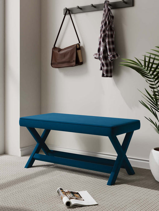 Banc d’appoint Abigail style milieu du siecle moderne en velours bleu