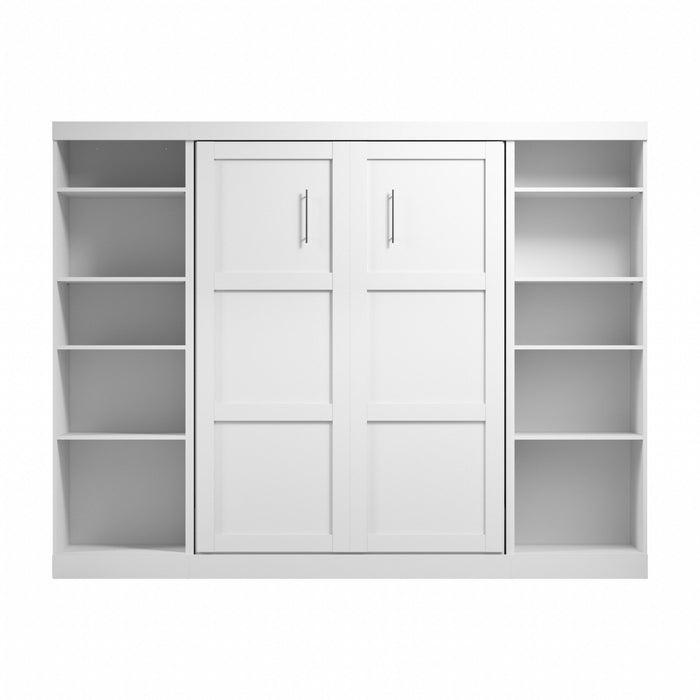 Lit double escamotable mural Pur de Bestar de 109 po avec 2 meubles à tablettes - blanc