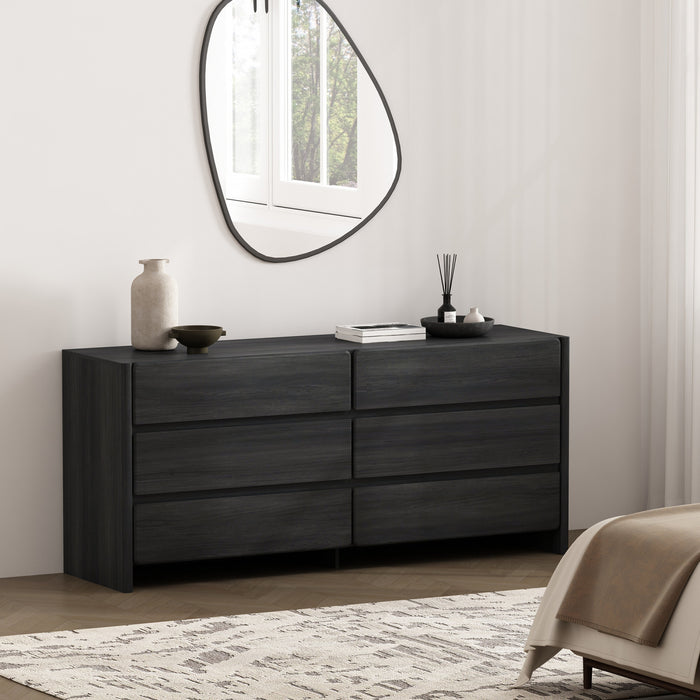 Commode moderne Linda 72\" en gris charbon (6 tiroirs)