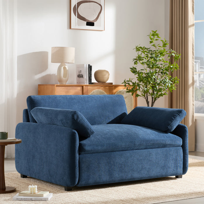 Fauteuil d’appoint surdimensionne Olivia avec coussins, bleu