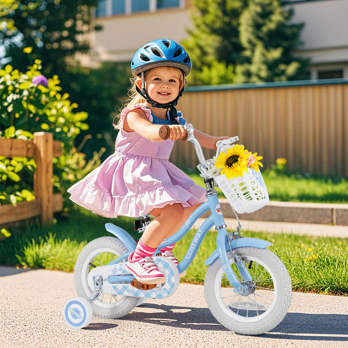 Bicycle Costway 12\" Pour Enfants De 3 A 4 Ans Bicycle Avec Frein A Main Avant Bleu