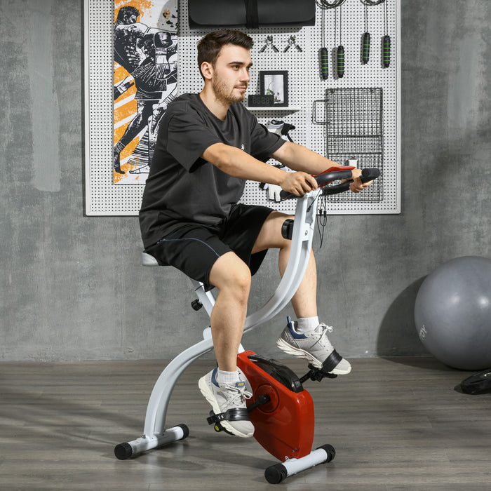 Soozier Velo D'exercice Pliable Avec Resistance A 8 Niveaux Et Roues, Rouge