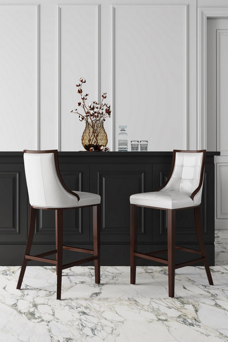 Tabouret de bar traditionnel en bois Fifth Avenue avec assise rembourree, blanc perle - Lot de 2