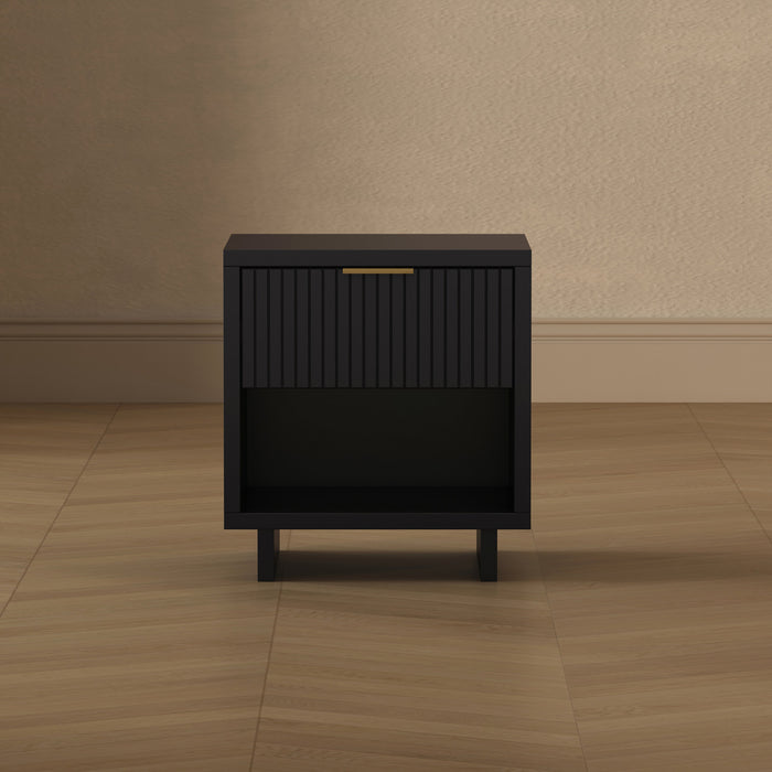 Table de nuit contemporaine Elara 18\" en bois massif noir (1 tiroir)