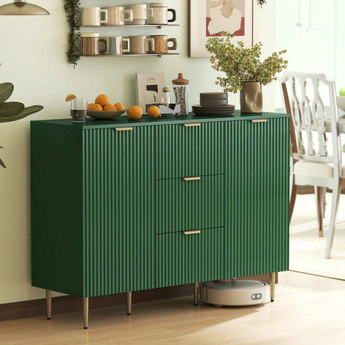 HOMCOM Buffet avec 3 Tiroirs et Etageres Ajustables, Vert
