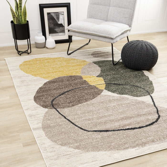 Carpette Marley verte, jaune et taupe à motif géométrique - 5 pi 3 po x 7 pi 7 po