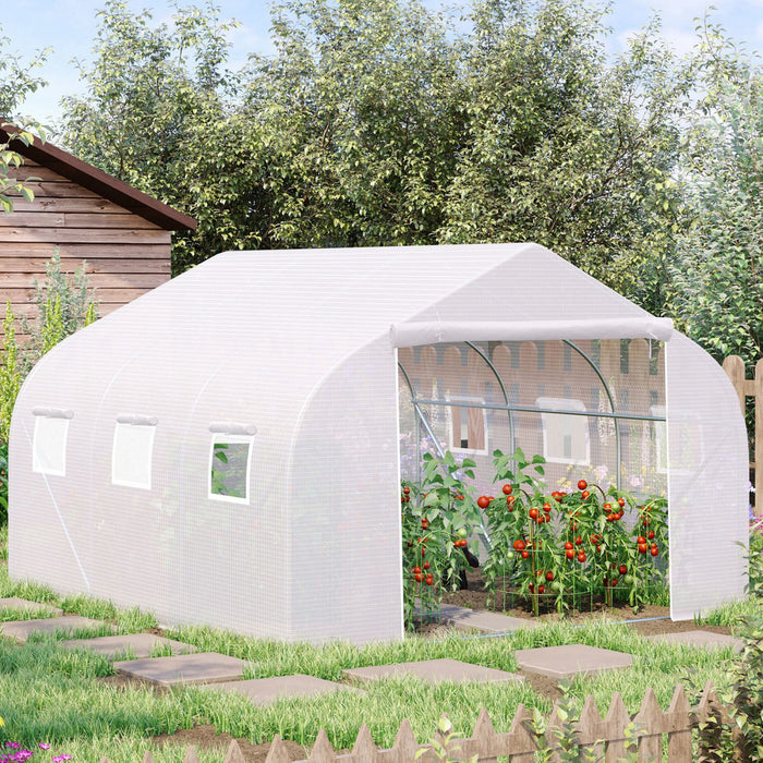 Outsunny 11.5'x9.8'x6.6'tunnel De Jardin Serre Jardin Plante Poussant Maison Chaude Exterieur Graine Fleur Legume Grande Taille 6 Fenetres