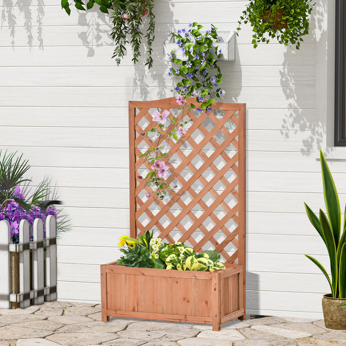 Outsunny - Jardiniere Surelevee En Bois De 28\" X 11\" X 46\" Avec Treillis Pour La Vigne Grimpante, Pour Faire Pousser Des Legumes, Des Herbes Et Des Fleurs Dans La Cour, Le Patio, Brun