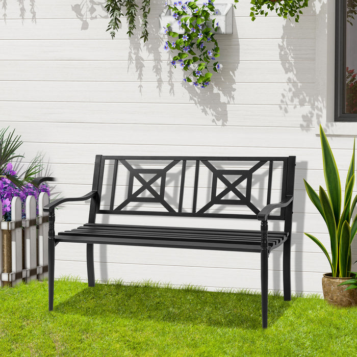 Banc De Jardin En Acier Outsunny Pour L'exterieur, Banc De Patio Pour 2 Personnes, Noir