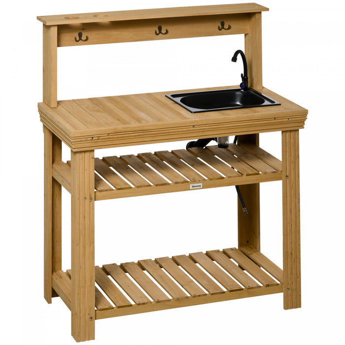 Outsunny Table Banc De Rempotage Exterieur Evier Amovible Et Etageres