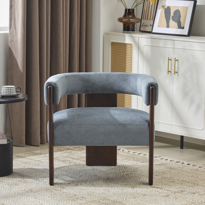 Olivia Fauteuil d’appoint rembourre en velours avec dossier cylindrique et structure en bois de caoutchouc, bleu