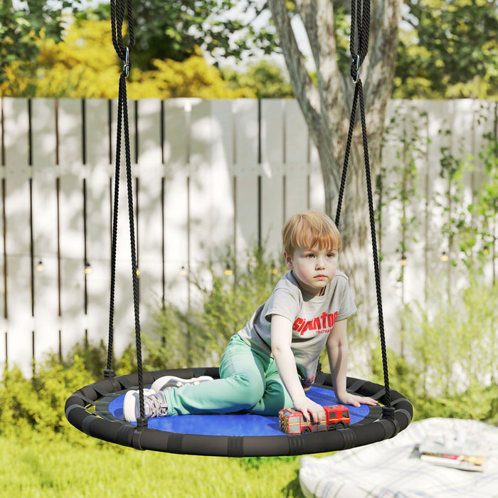 Qaba Balancoire d'arbre avec soucoupe pour enfants, balancoire volante de 39\" avec cordes de suspension reglables, capacite de 331 lb, balancoire en filet pour enfants, bleu marine