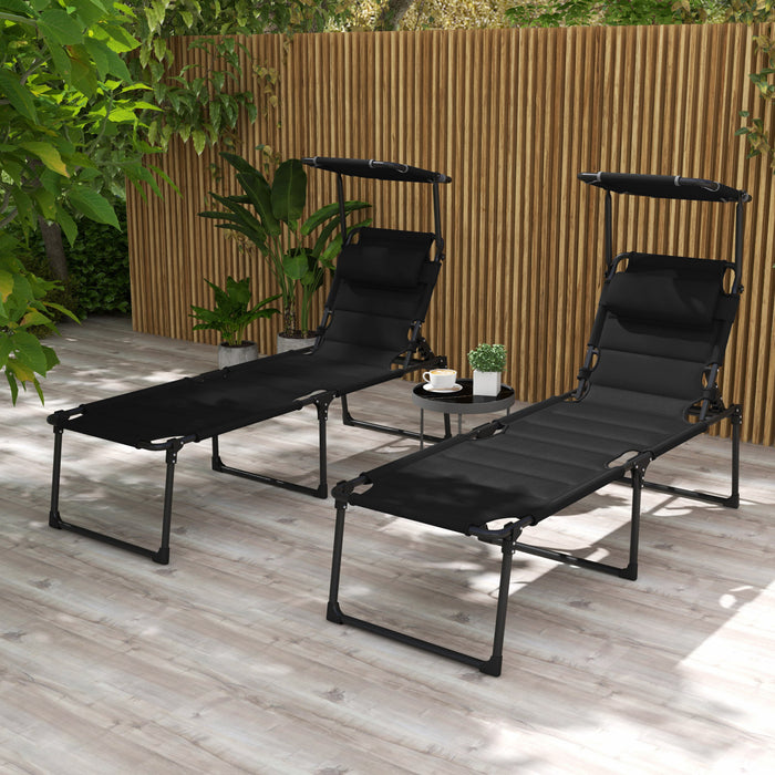 Outsunny Chaise Longue Pliante 2 Pieces, Chaises De Bronzage Inclinables