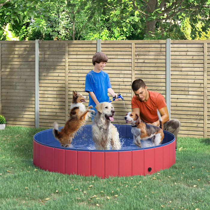 Pawhut Piscine De Bain Pour Chien Pliable En Pvc Piscine Portable Pour Animaux De Compagnie Pour Enfants, Baignoire Exterieure/interieure Pour Chiots Avec Fond Antiderapant (Φ63\", Rouge)