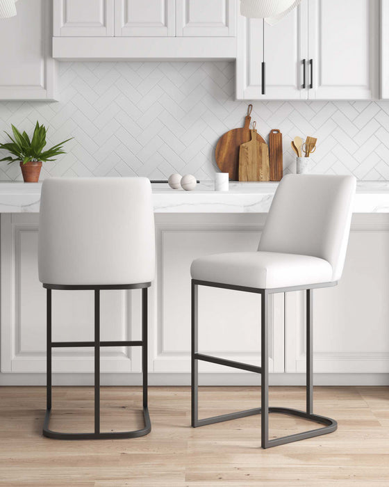 Tabouret de bar moderne en metal et tissu Serena, blanc - Lot de 2