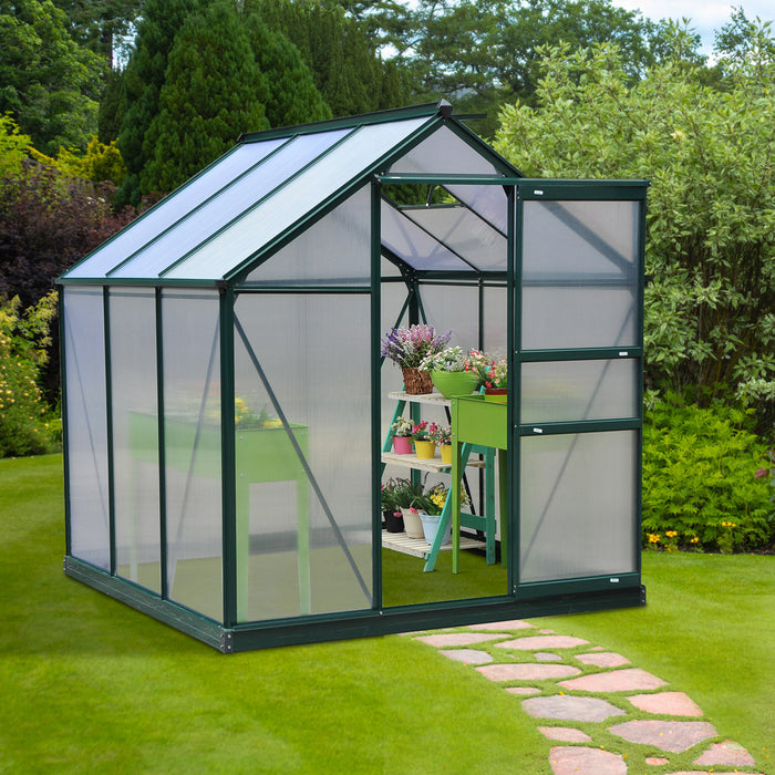 Outsunny 6'x6'x7' Entree Jardin Serre Polycarbonate Panneaux Plantes Fleur Croissance Abri Exterieur Maison Chaude Portable Cadre En Aluminium