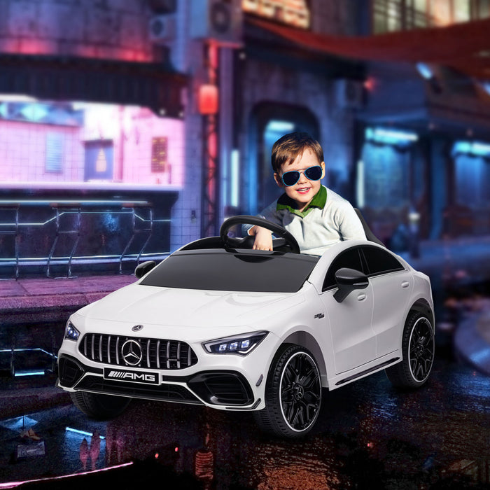 Qaba Mercedes-amg Cla 45 Voiture Electrique 12 V Sous Licence Pour Enfants Alimentee Par Batterie Avec Telecommande, Suspension A Ressort, Lumieres Led, Klaxon Musical, Blanc