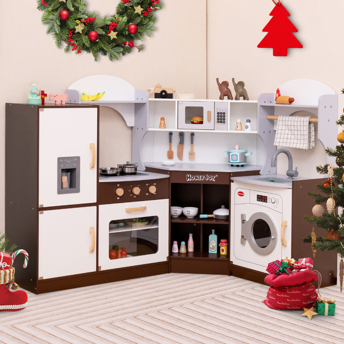 Coin Costway Jouer Cuisine Avec Four A Micro-ondes Glacier Pour Enfants 3 Ans + Jouet En Bois