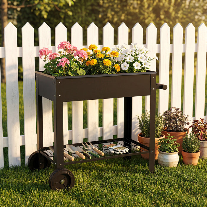 Bac de Jardin Metallique Outsunny, Jardiniere sur Pieds Mobile avec 2 Roues