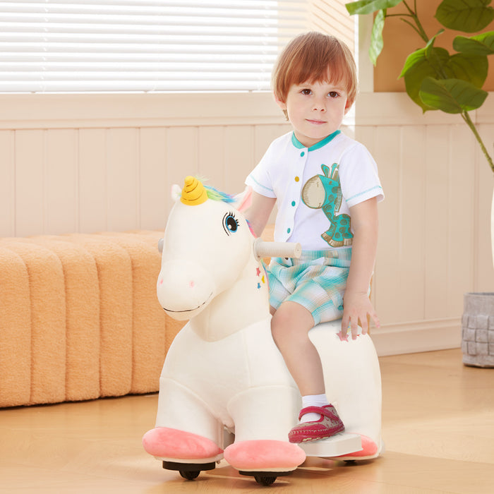 Qaba Cheval Electrique 6v, Cheval Electrique A Piles Pour Enfants, Jouet Poney Avec Musique, Roues En Pu, Toucher Doux, Pour Garcons Et Filles Ages De 18 A 36 Mois, Blanc.