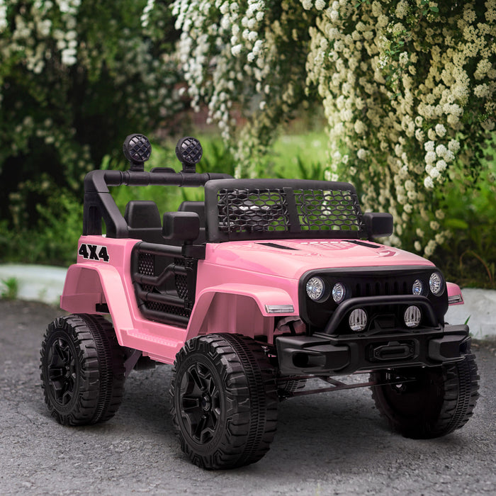 Aosom Camion Pour Enfants 12 V Avec Telecommande Parentale, Voiture Electrique A Piles Avec Suspension A Ressort, Vitesse Reglable, Lumieres Led Et Klaxon, Rose